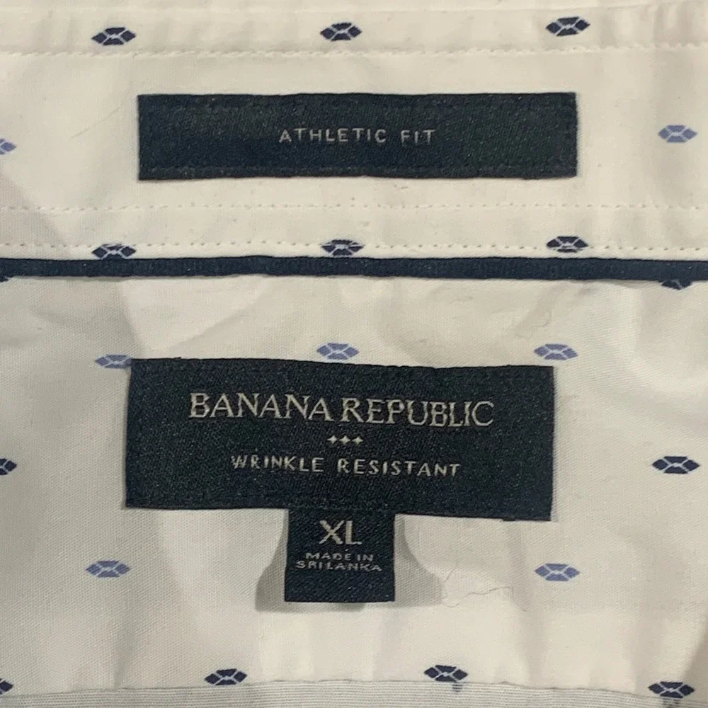 Banana‎ Republic Mens XL Athletic Fit Wrinkle Resistant Button Down Shirt White